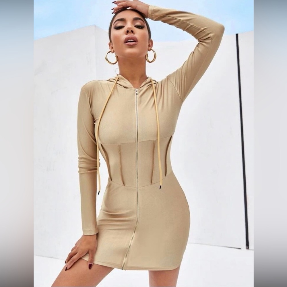 NEW✨SHEIN Champagne Zip Up Hooded Dress